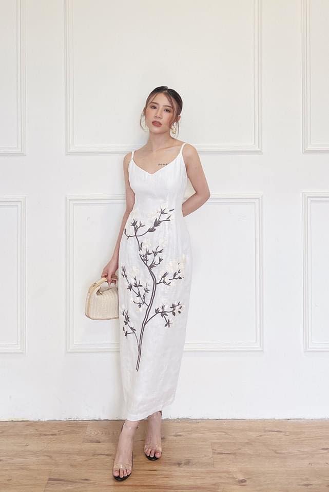 Đầm 2 Dây Thêu Tay - Thêu Hoa Sứ